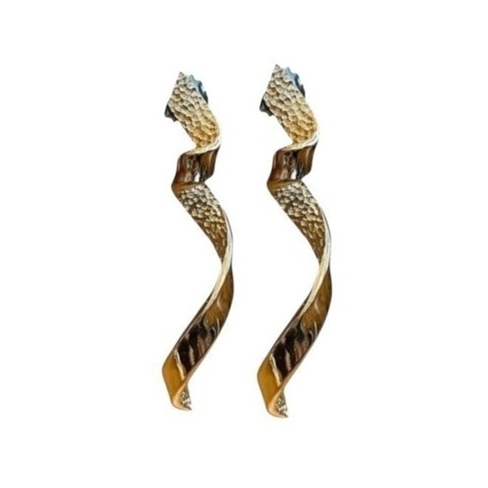Vintage 90s Twisted Earrings Hammered and Smooth Gold Tone Metal Pierced